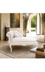 Louis XV Chaise longue beige fløjl og beige træ - 7