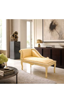 Louis XV chaise longue gold satin fabric and gold wood - 2