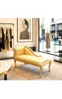 Louis XV Chae Longue Gold Satin Fabric ja Gold Wood - 10