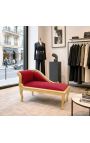 Louis XV Chaise Longure Borgundy Teixit i fusta d'or - 4