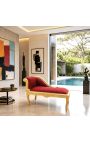 Louis XV Chaise Longure Borgundy Teixit i fusta d'or - 10