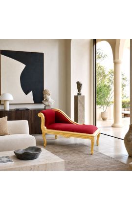 Louis XV Chaise Longue Burgundy stoff og gull tre - 2