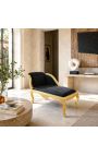 Louis XV chaise longue svart fløyel stoff og gull tre - 2