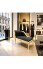 Louis XV chaise longue sort fløjl stof og guld træ - 10