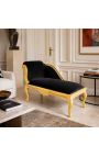 Louis XV chaise longue svart fløyel stoff og gull tre - 4