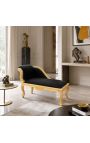 Louis XV Chaise Longue μαύρο βελούδο ύφασμα και χρυσό ξύλο - 9