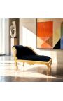 Louis XV chaise longue sort fløjl stof og guld træ - 7