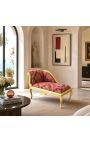 Baroque chaise longue red satin fabric "Gobelins" pattern and gold wood - 5