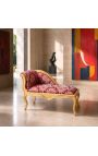 Scaun baroc lung roșu satin fabric "Gobelini" model și lemn de aur - 3