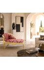 Baroque chaise longue red satin fabric "Gobelins" pattern and gold wood - 7