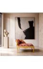 Baroque chaise longue red satin fabric "Gobelins" pattern and gold wood - 4