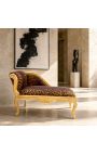Louis XV chaise longue leopard stof og guld træ - 11