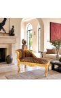 Louis XV Chaise Longue Leopard Stoff und Goldholz - 5