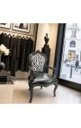 Lænestol barok rococo stil stol zebra og sort læder med blank sort træ - 10