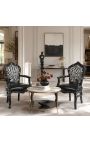 Lenestol barokk Rococo Style Chair Zebra og Black Leatherette med Glatt Svart Tre - 4