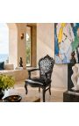 Armchair Baroque Rococo style chair zebra and black leatherette with glossy black wood - 7