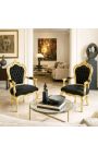 Sillón Baroco Rococó Estilo Velvet Negro y Madera de Oro - 4