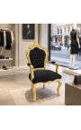 Poltrona barocco rococò stile nero velluto e legno d'oro - 7