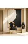 Křeslo Barokní rokokový styl černý samet a zlaté dřevo - 8