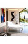 Louis XV Chaise longue in similpelle bianca e legno d'argento - 4