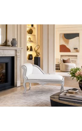 Louis XV chaise longue fehér leaterette és ezüst fa - 2