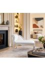 Louis XV chaise longue fehér leaterette és ezüst fa - 2