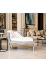 Louis XV chaise longue hvid læder og sølv træ - 6