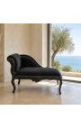 Louis XV Chaise longupe preto tecido de veludo e madeira preta - 10