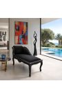 Louis XV Chaise Langue Black Velvet Fabric in črni les - 8