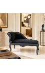 Louis XV Tela de terciopelo negro de chaise Longue y madera negra - 7