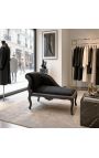 Louis XV Chaise Longue Tesatura de catifea neagra si lemn negru - 9