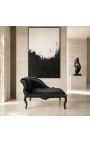 Louis XV chaise longue black velvet fabric and black wood - 6