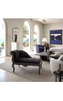 Louis XV Chaise Longae Black Velvet Fabric ja must puit - 5