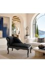 Louis XV Chaise Longue Black Samtgewebe und Schwarzes Holz - 4