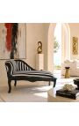 Louis XV Chaise longue, teixit blanc i negre i fusta negra - 4