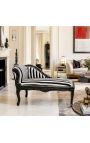 Louis XV Chaise Longue Breaded Black и бяла тъкан и черна дървесина - 5
