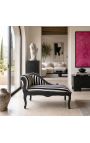 Louis XV Chaise longue, teixit blanc i negre i fusta negra - 2