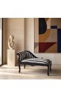 Louis XV chaise longue stripped black and white fabric and black wood - 7