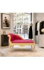 Louis XV style chaise longue red satin fabric and gold wood - 7