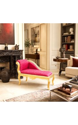 Louis XV stil sjeselong rødt satin stoff og gull tre - 2