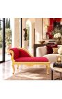 Louis XV stil sjeselong rødt satin stoff og gull tre - 3