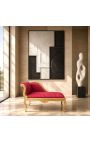 Louis XV Style Chaise Longue, teixit de setí vermell i fusta d'or - 9