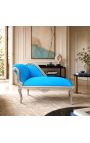 Chaise longue barocco Tessuto in velluto turchese e legno d'argento - 4