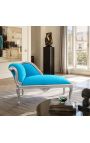 Chaise Barroco Longue Turquesa Tecido De Veludo e Madeira De Prata - 8