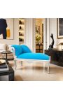 Chaise Barroco Longue Turquesa Tecido De Veludo e Madeira De Prata - 2