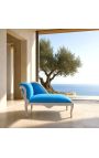 Chaise Barroco Longue Turquesa Tecido De Veludo e Madeira De Prata - 5
