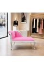 Louis XV Chae Longue vaaleanpunainen sametti kangas ja hopea puu - 8