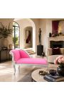 Louis XV Chaise Longue ροζ βελούδινο ύφασμα και ασημένιο ξύλο - 4