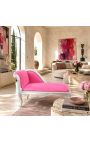 Louis XV Chaise Longue Pink Velvet Fabric и сребърно дърво - 3