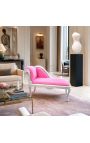 Louis XV Chaise longue tessuto in velluto rosa e legno d'argento - 2